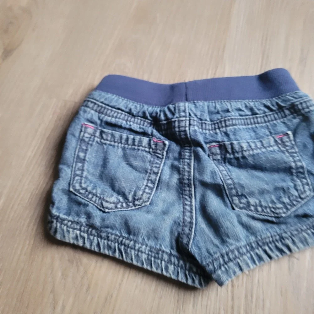 Cherokee Denim Shorts Girls 18M Blue Elastic Waist Pink Bow Casual Summer Cotton